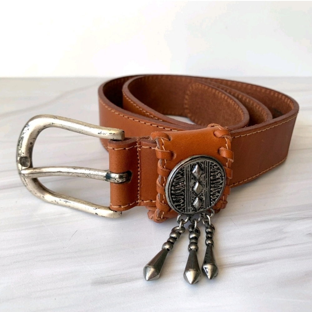 Vintage Brown Leather Belt Southwestern Silver Embellishment size 2X